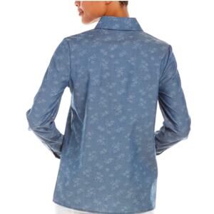 St. John Jacquard Blue Button Down Shirt - Size Med.  In Excellent Preloved Cond